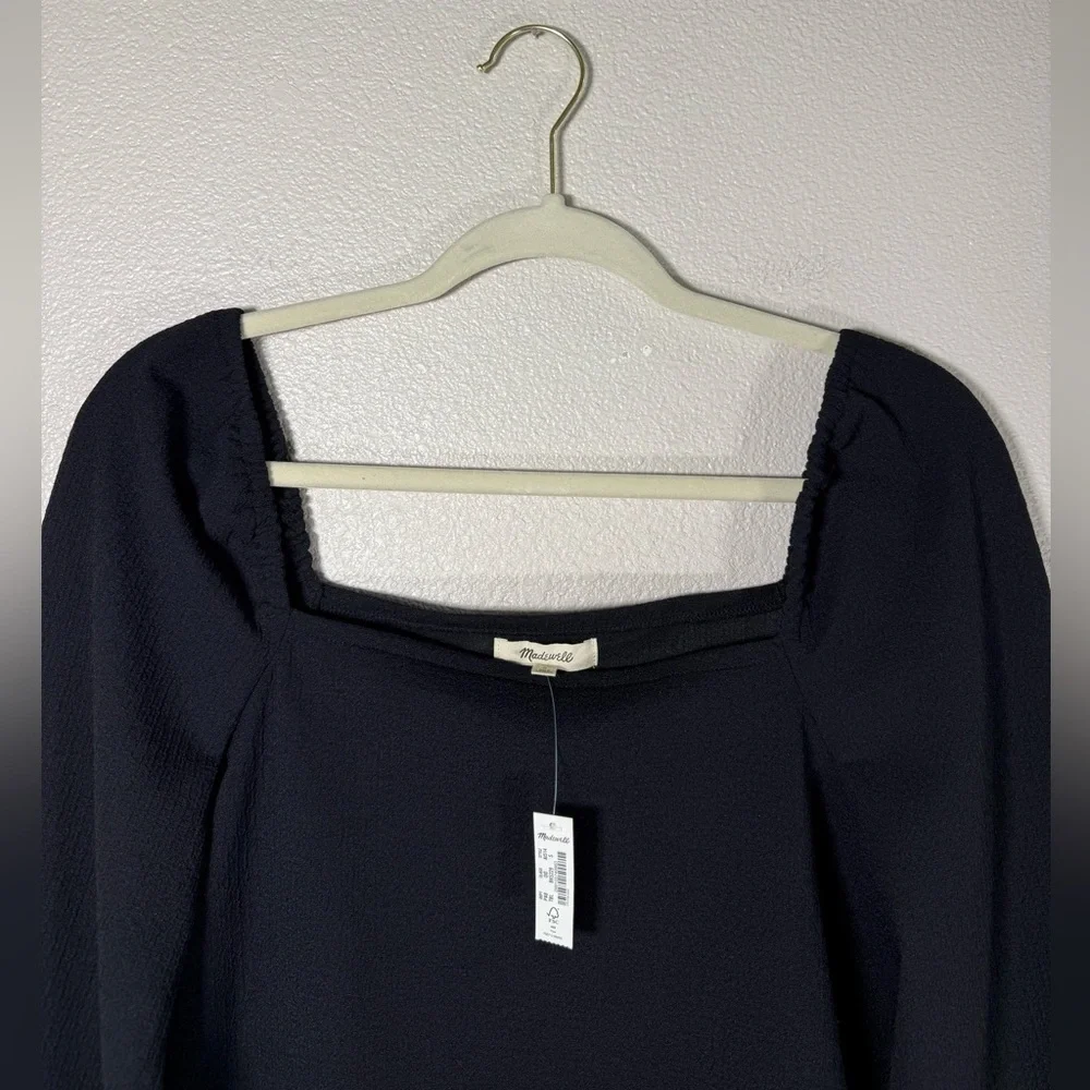 NWT Crepe Square-Neck Puff-Sleeve Top Black Small K15